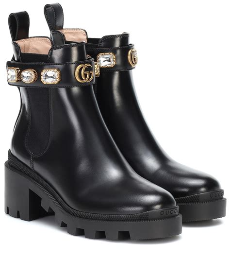 leather ankle boot with wool gucci|Gucci embellished leather ankle boots.